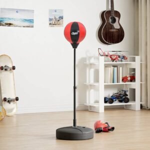 Boxsack-Set für Zuhause – Aufstell-Boxball mit Ständer, Boxhandschuhe & Pumpe – Höhenverstellbar 81-122 cm – Premium Training